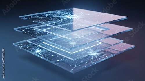 Abstract layered design with glowing connections for technology and data concept