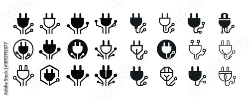 Diverse electrical plug icons with circuit connections