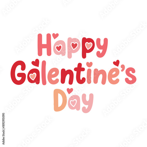 Colorful text design featuring Happy Galentine's Day in pastel hues with hearts. Perfect for social media posts, greeting cards, and party decorations.