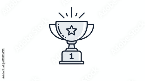 Silver trophy cup icon with a star and the number one on the base, surrounded by radiating lines to celebrate a first-place victory.