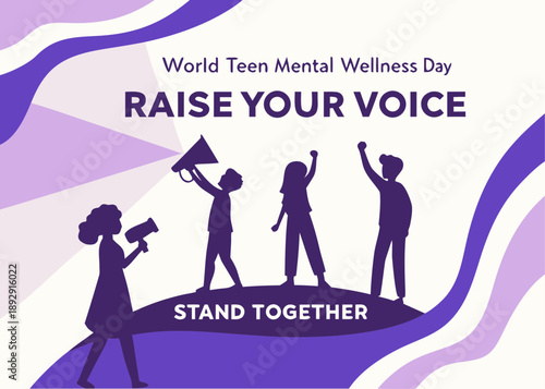 World Teen Mental Wellness Day poster with people raising their voices