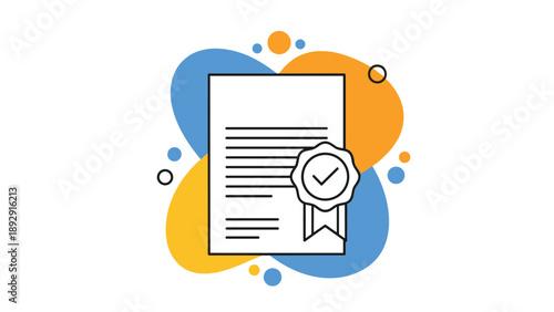 Official certificate or legal document featuring a verified checkmark seal and abstract organic shapes in the background.
