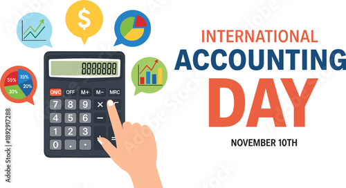 International Accounting Day vector illustration with calculator and financial chart icons for November 10th celebration banner.