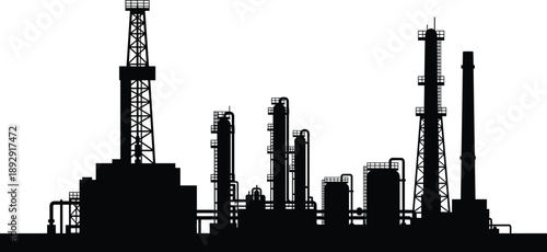 Industrial complex silhouette with towers and pipes factory plant