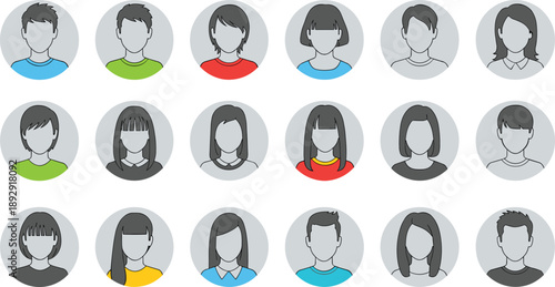 Faceless people in colored shirts avatars gray background