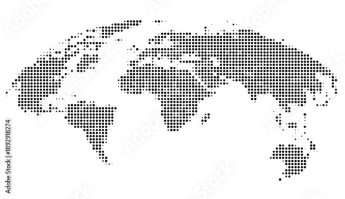 Black and white pixelated world map on with grid pattern
