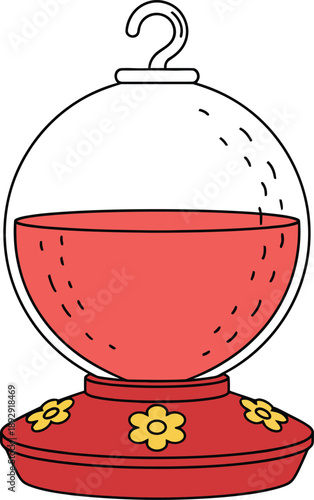 Red and Yellow Hummingbird Feeder with a Glass Reservoir and Flower Decorations