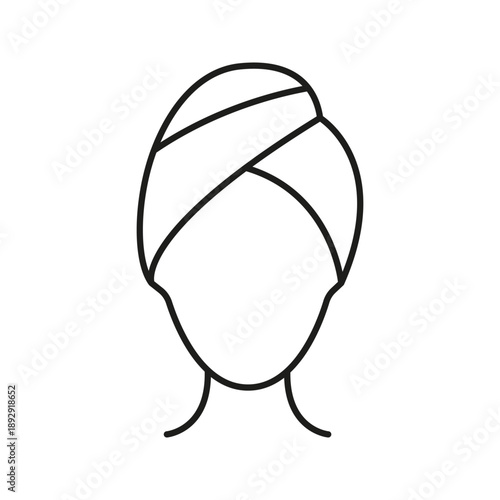 Woman With Towel On Head Line Icon. Hair Care, Spa Treatment, And Relaxation Outline Symbol. Self-Care And Beauty Routine. Editable Stroke. Isolated Vector Illustration
