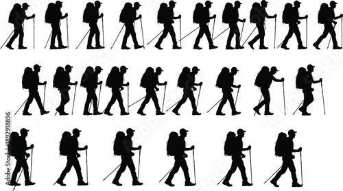 A comprehensive collection of black vector silhouettes featuring a diverse group of people, including fashion models, dancers in action, business professionals walking, and children in various sport p