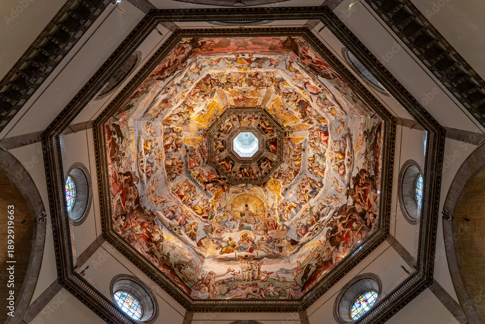 Obraz premium Interior view of Florence Cathedral with fresco paintings