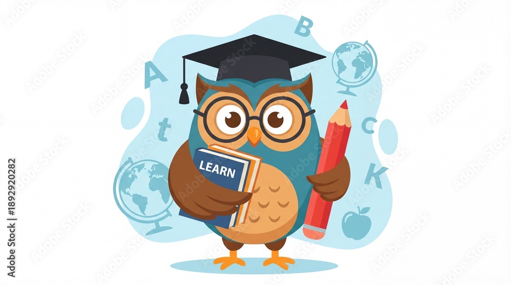 Fototapeta premium wise owl with books