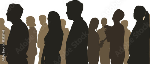 Diverse Crowd Silhouettes Against White Background
