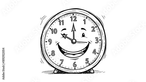Happy Alarm Clock Character with Smiling Face and Wavy Lines.