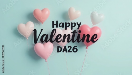 Pink and white heart balloons with Valentine text pink balloons
