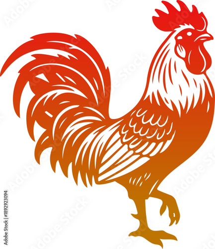 Vibrant Stylized Rooster Illustration Isolated on Black