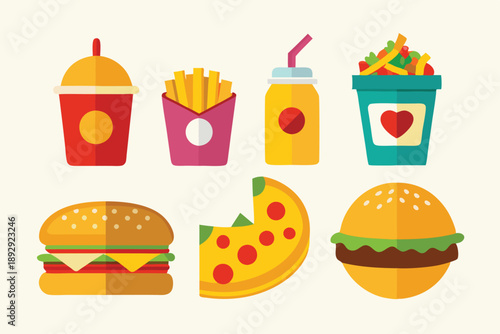 fast food set silhouette line art vector on white background
