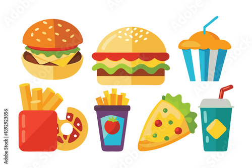 fast food set silhouette line art vector on white background