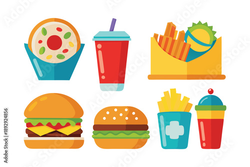 fast food set silhouette line art vector on white background