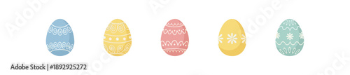Decorated Easter egg icons with floral, striped, and bitten designs for festive spring themes.