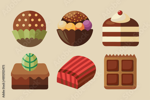 different type of chocolate set vector on white background