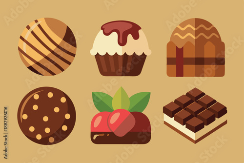 different type of chocolate set vector on white background