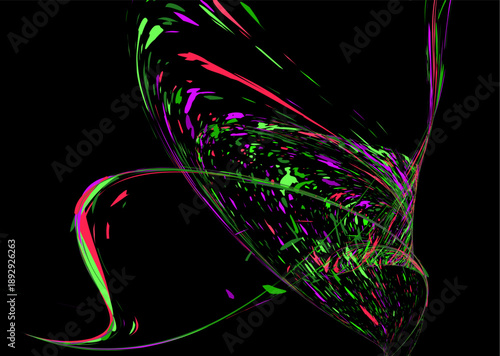 Multicolored paint splashes, dust particles, and debris are carried by the wind. Design for banners