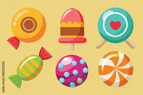 different type of candy set  vector on white background