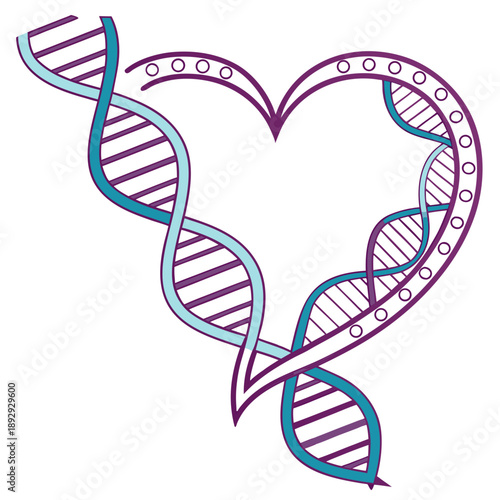 DNA strands elegantly forming a heart shape, a science-inspired vector illustration symbolizing genetic love, biology, and heritage.