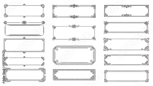Simple Rectangle Decorative Border Frames Vector Set: Minimalist Geometric Line Frames, Elegant Art Deco Ornaments, and Modern Certificate Edge Decorations for Graphic Design