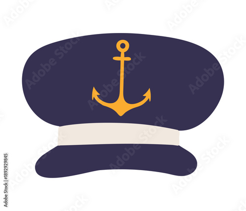 Sailor hat, cap isolated isolated on transparent background. Hand drawn flat vector illustration. Kids nautical design clip art, accessory, naval uniform, clothes element