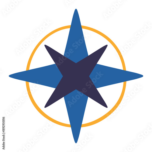 Wind rose, compass star isolated on transparent background. Hand drawn flat vector illustration. Kids nautical print, design element, clip art. Map element, cardinal directions, heraldic symbol