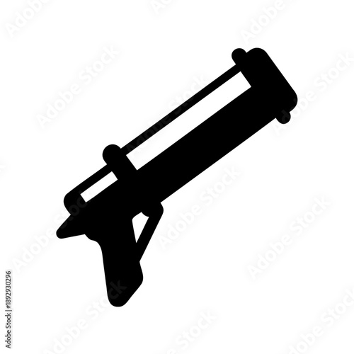A bold and simple icon of a black caulking gun on white