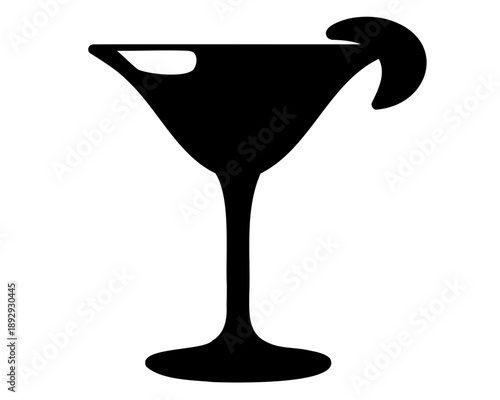 Elegant black silhouette of a martini glass with citrus garnish on white