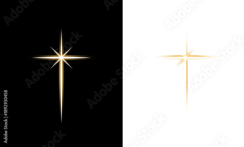 Shining cross on black and white background