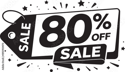 Vector art of black and white sale tag with 80 percent off text