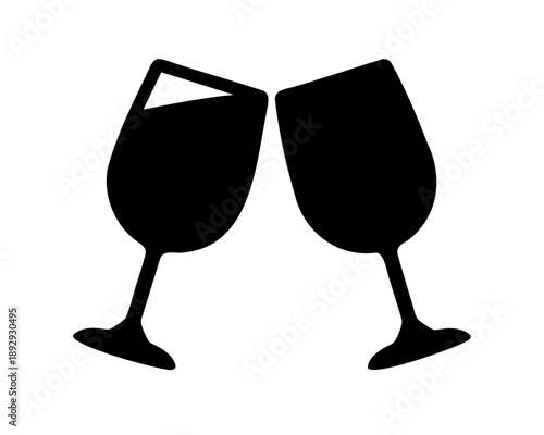 Two wine glasses clinking together in a celebratory toast silhouette design