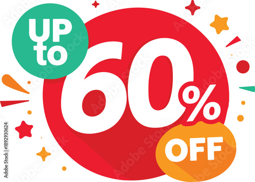 Vector art of colorful up to 60 percent off sale discount advertisement