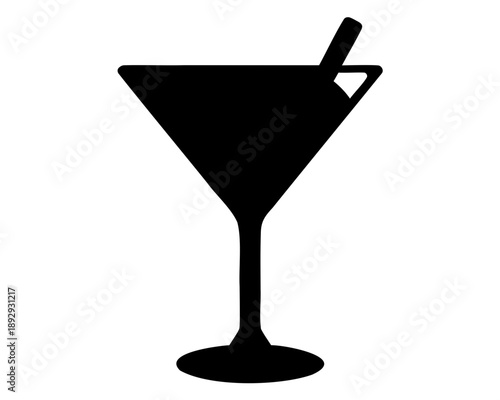 Silhouette of a classic martini glass with a straw for drinks