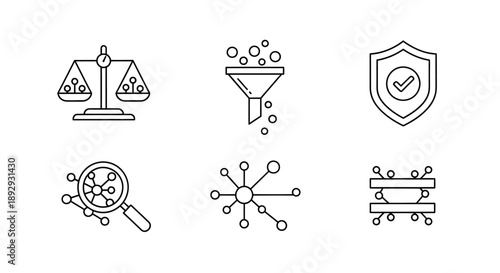 Set of icons representing science and technology concepts.