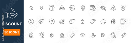 discount icons collection, sale promotion and special offer symbols, price reduction and shopping vector UI icon pack