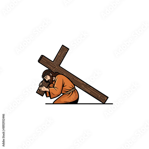 Jesus Christ carrying the cross on his shoulder.