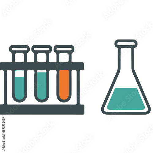 Laboratory Glassware Icon Set with Test Tubes and Erlenmeyer Flask.