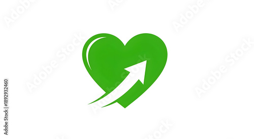 Green heart icon with upward arrow, white background, future health and progress concept, minimal clean style
