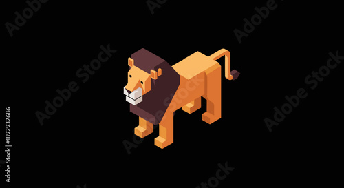 Isometric Lion Illustration with Majestic Mane.