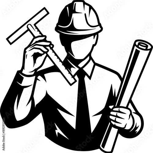Iconic depiction showcasing architect with tools in stark black
