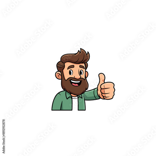 Cartoon Man with Beard Giving Thumbs Up.