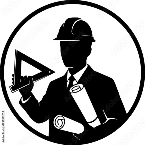 Iconic depiction showcasing architect with tools in stark black
