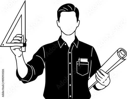 Iconic depiction showcasing architect with tools in stark black
