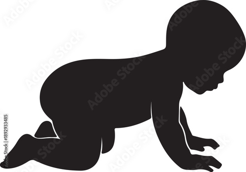 Baby crawling in silhouette white background.