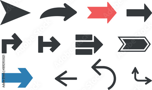 Various arrow symbols and icons for directional guidance and navigation purposes